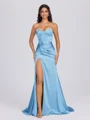 Sheath Sweetheart Pleated Sweep Train Silk Like Satin Corset Bridesmaid Dress