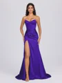 Sheath Sweetheart Pleated Sweep Train Silk Like Satin Corset Bridesmaid Dress