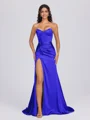 Sheath Sweetheart Pleated Sweep Train Silk Like Satin Corset Bridesmaid Dress