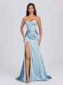 Sheath Sweetheart Pleated Sweep Train Silk Like Satin Corset Bridesmaid Dress
