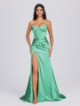 Sheath Sweetheart Pleated Sweep Train Silk Like Satin Corset Bridesmaid Dress