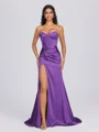 Sheath Sweetheart Pleated Sweep Train Silk Like Satin Corset Bridesmaid Dress