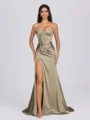 Sheath Sweetheart Pleated Sweep Train Silk Like Satin Corset Bridesmaid Dress