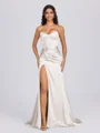 Sheath Sweetheart Pleated Sweep Train Silk Like Satin Corset Bridesmaid Dress