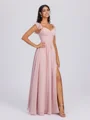 A-line Straps Ruffles Floor-Length Chiffon Corset Bridesmaid Dress