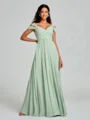 A-line/Princess V-neck Floor-Length Sleeveless Chiffon Bridesmaid Dress