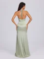 Sheath V-neck Pleated Floor-Length Silk Like Satin Bridesmaid Dress
