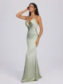 Sheath V-neck Pleated Floor-Length Silk Like Satin Bridesmaid Dress