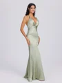 Sheath V-neck Pleated Floor-Length Silk Like Satin Bridesmaid Dress