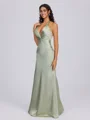 Sheath V-neck Pleated Floor-Length Silk Like Satin Bridesmaid Dress