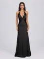 Sheath V-neck Pleated Floor-Length Silk Like Satin Bridesmaid Dress