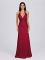 Sheath V-neck Pleated Floor-Length Silk Like Satin Bridesmaid Dress