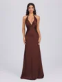 Sheath V-neck Pleated Floor-Length Silk Like Satin Bridesmaid Dress