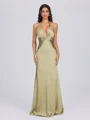 Sheath V-neck Pleated Floor-Length Silk Like Satin Bridesmaid Dress