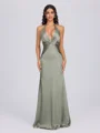 Sheath V-neck Pleated Floor-Length Silk Like Satin Bridesmaid Dress