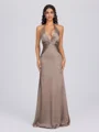 Sheath V-neck Pleated Floor-Length Silk Like Satin Bridesmaid Dress