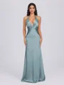 Sheath V-neck Pleated Floor-Length Silk Like Satin Bridesmaid Dress