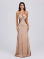 Sheath V-neck Pleated Floor-Length Silk Like Satin Bridesmaid Dress