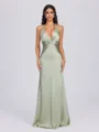 Sheath V-neck Pleated Floor-Length Silk Like Satin Bridesmaid Dress