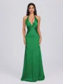 Sheath V-neck Pleated Floor-Length Silk Like Satin Bridesmaid Dress