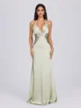 Sheath V-neck Pleated Floor-Length Silk Like Satin Bridesmaid Dress