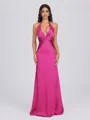 Sheath V-neck Pleated Floor-Length Silk Like Satin Bridesmaid Dress