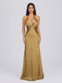 Sheath V-neck Pleated Floor-Length Silk Like Satin Bridesmaid Dress