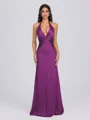 Sheath V-neck Pleated Floor-Length Silk Like Satin Bridesmaid Dress