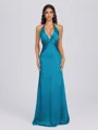 Sheath V-neck Pleated Floor-Length Silk Like Satin Bridesmaid Dress
