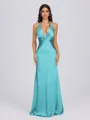 Sheath V-neck Pleated Floor-Length Silk Like Satin Bridesmaid Dress