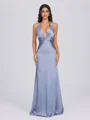 Sheath V-neck Pleated Floor-Length Silk Like Satin Bridesmaid Dress
