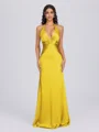 Sheath V-neck Pleated Floor-Length Silk Like Satin Bridesmaid Dress