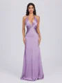 Sheath V-neck Pleated Floor-Length Silk Like Satin Bridesmaid Dress