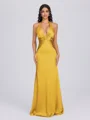 Sheath V-neck Pleated Floor-Length Silk Like Satin Bridesmaid Dress