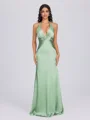 Sheath V-neck Pleated Floor-Length Silk Like Satin Bridesmaid Dress
