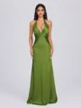 Sheath V-neck Pleated Floor-Length Silk Like Satin Bridesmaid Dress