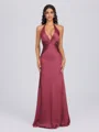 Sheath V-neck Pleated Floor-Length Silk Like Satin Bridesmaid Dress