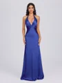 Sheath V-neck Pleated Floor-Length Silk Like Satin Bridesmaid Dress