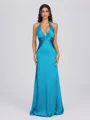 Sheath V-neck Pleated Floor-Length Silk Like Satin Bridesmaid Dress