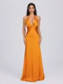 Sheath V-neck Pleated Floor-Length Silk Like Satin Bridesmaid Dress