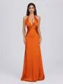 Sheath V-neck Pleated Floor-Length Silk Like Satin Bridesmaid Dress