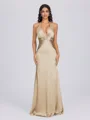 Sheath V-neck Pleated Floor-Length Silk Like Satin Bridesmaid Dress