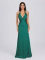 Sheath V-neck Pleated Floor-Length Silk Like Satin Bridesmaid Dress