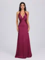 Sheath V-neck Pleated Floor-Length Silk Like Satin Bridesmaid Dress