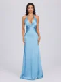 Sheath V-neck Pleated Floor-Length Silk Like Satin Bridesmaid Dress