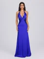 Sheath V-neck Pleated Floor-Length Silk Like Satin Bridesmaid Dress