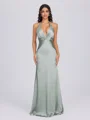 Sheath V-neck Pleated Floor-Length Silk Like Satin Bridesmaid Dress