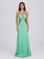Sheath V-neck Pleated Floor-Length Silk Like Satin Bridesmaid Dress