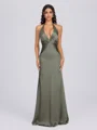 Sheath V-neck Pleated Floor-Length Silk Like Satin Bridesmaid Dress