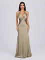 Sheath V-neck Pleated Floor-Length Silk Like Satin Bridesmaid Dress